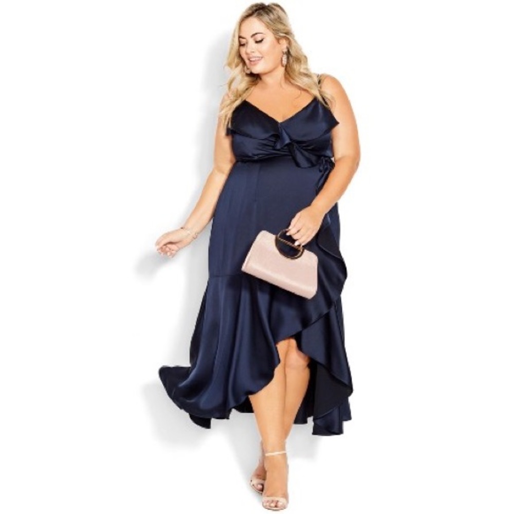 NWT City Chic Amori Navy Satin Wrap Dress Sz XS/14W